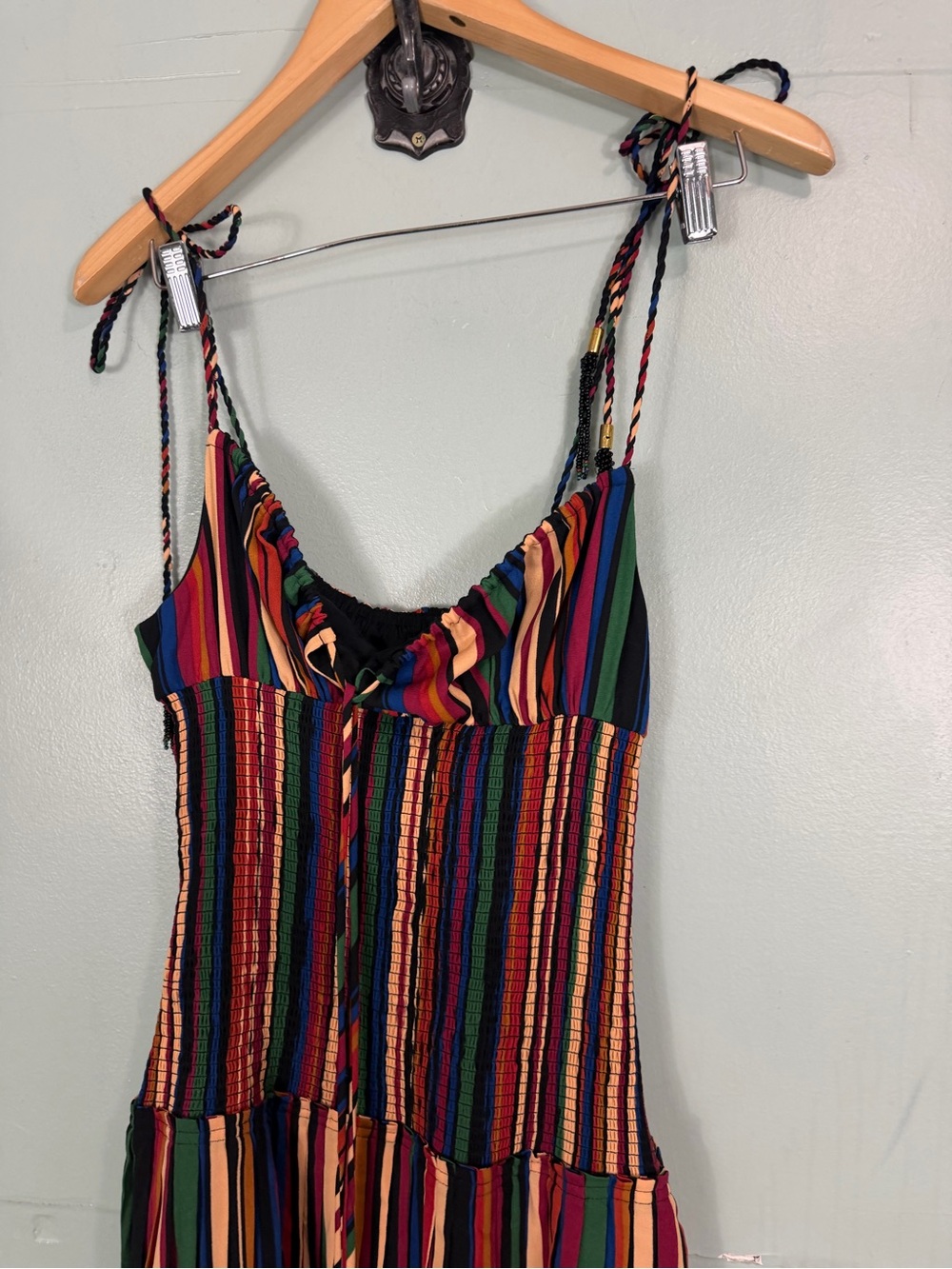 Farm Rio Pipa Stripes Midi Dress Rainbow Smocked Sundress Small - Picture 3 of 10